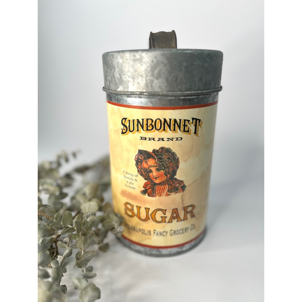 Sunbonnet Sugar Metal Canister Advertising Rustic Farmhouse Collectors Decor...